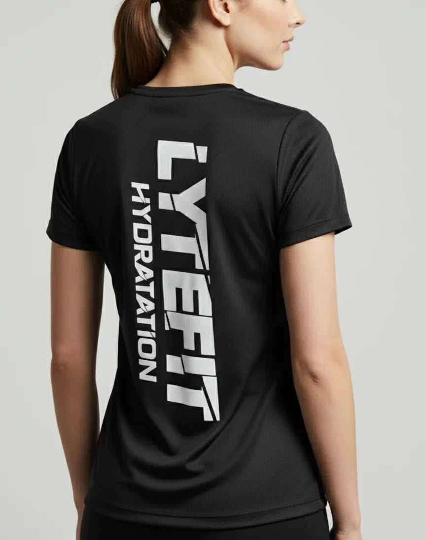 T-shirt technique Lytefit femme noir - Vue de dos avec logo - Coupe ajustée sport