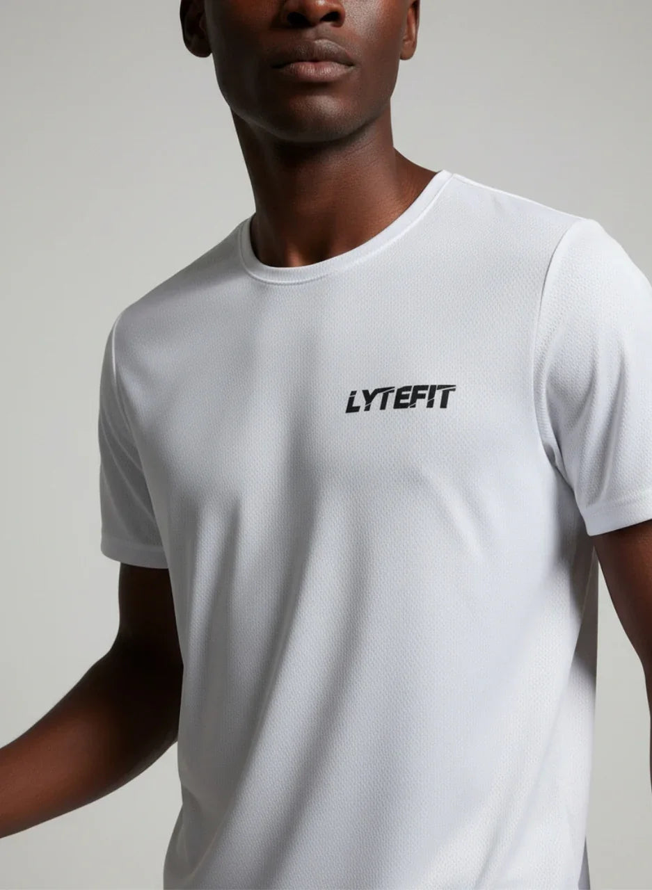 T-shirt technique Lytefit homme blanc - Vue de face - Coupe ajustée fitness et sport