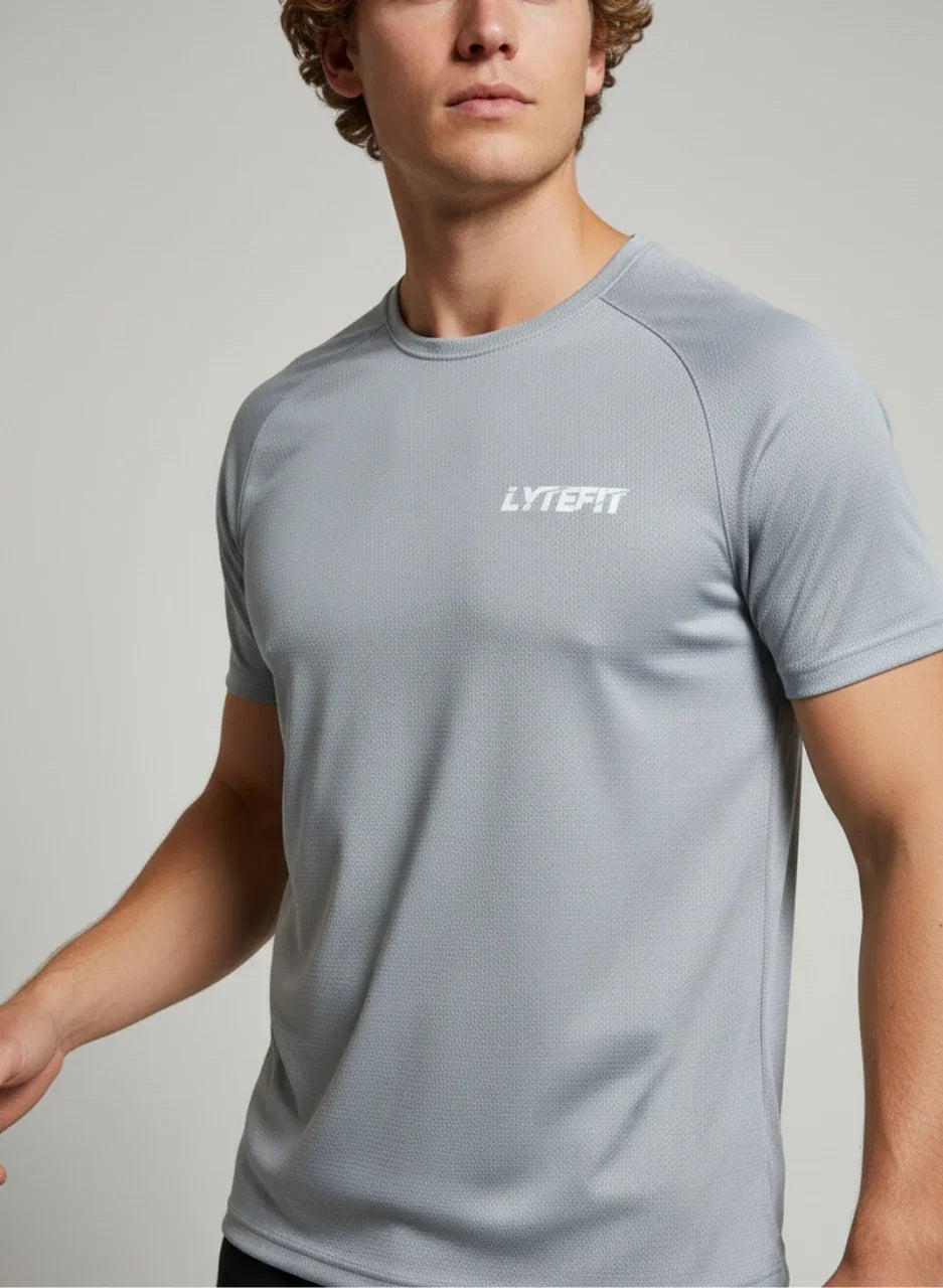 T-shirt technique Lytefit homme gris - Vue de face - Coupe ajustée fitness et sport