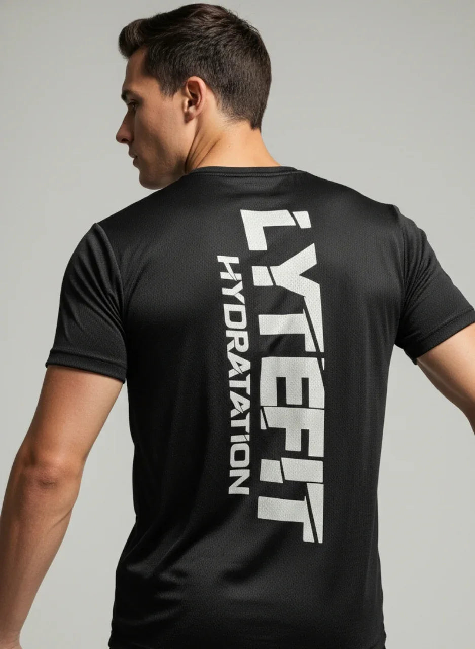 T-shirt technique Lytefit homme noir - Vue de dos avec logo - Coupe ajustée sport